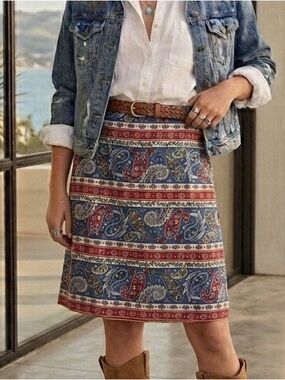 Talbots Wrap Paisley Rayon Vintage Boho Preppy Skirt 14